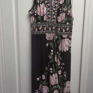 London Times Black and Pink Floral Maxi Dress